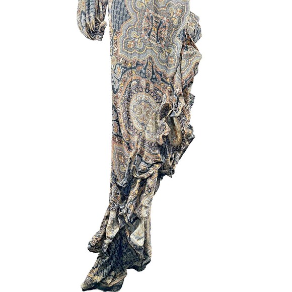 Bronx & Banco Sara Dress Size M Paisley Print One Shoulder Cutout Ruffle Hi Low - Picture 11 of 16